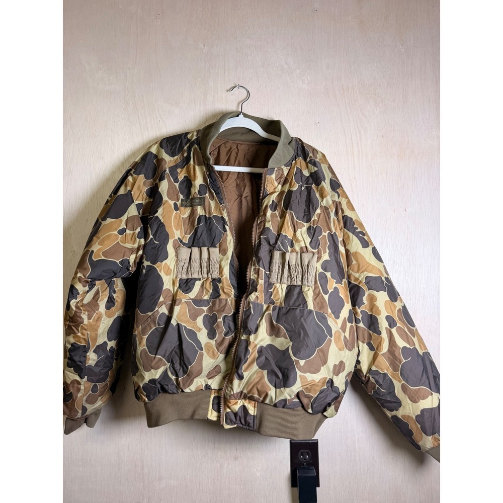 Columbia Reversible Bomber‎ Jacket Mens L Brown Duck Camo Excellent Gorpcore